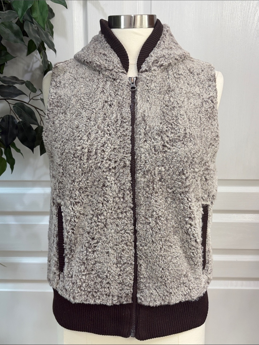 Patagonia Hooded Sherpa Full Zip Vest w/Pockets ~ Dusty Mauve